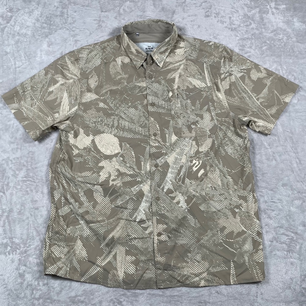Under Armour Mens Golf Polo Shirt XL TG EG Palm‎ Leaf Print Short Sleeve